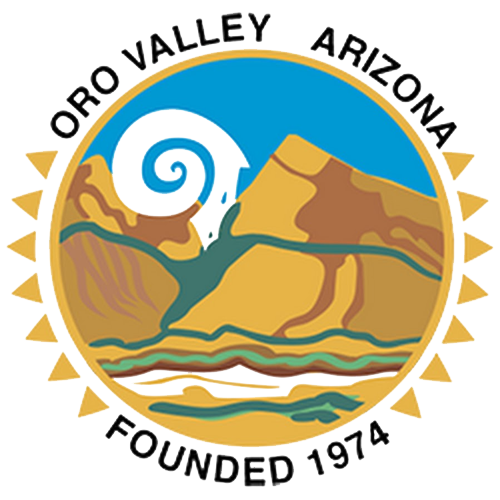 Oro Valley Arizona logo featuring mountains and a spiral design, representing the community's identity and history since 1974.